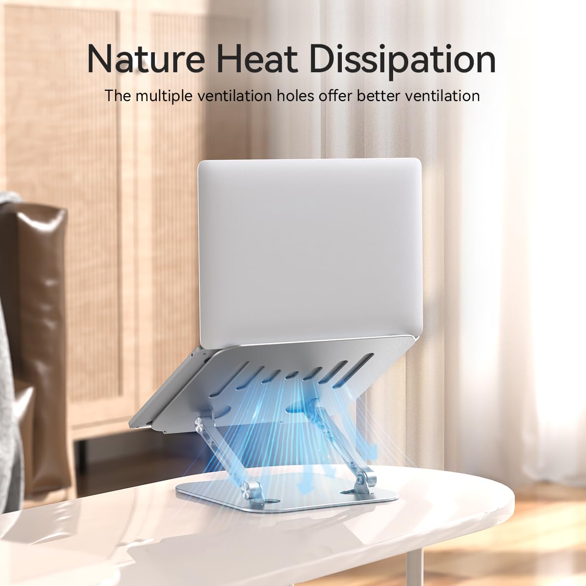 LINTYLE MacBook Stand for Desk Laptop Stand Foldable Notebook Holder 10-17 Inch MacBook PC Computer Stand Laptop Riser Stand Adjustable Height Laptop Stands for Desk - Silver - Image 3