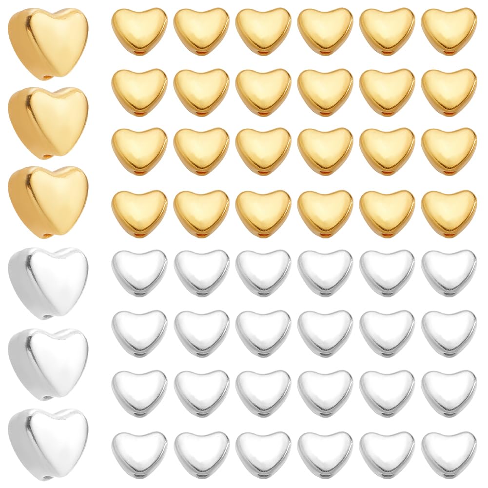 SOFPLATE 1 Box 500Pcs Silver Gold Heart Spacer Beads Bulk Metal Alloy Mother's Day Heart Shaped Loys Bead with Small Hole for Bracelets Jewellery Making DIY Necklace Earrings Gifts — image 1