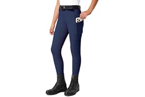 FitsT4 Sports Girls Riding Pants Full Seat Kids Equestrian Breeches Stretchy Youth Horse Schooling Tights Zipper Pockets