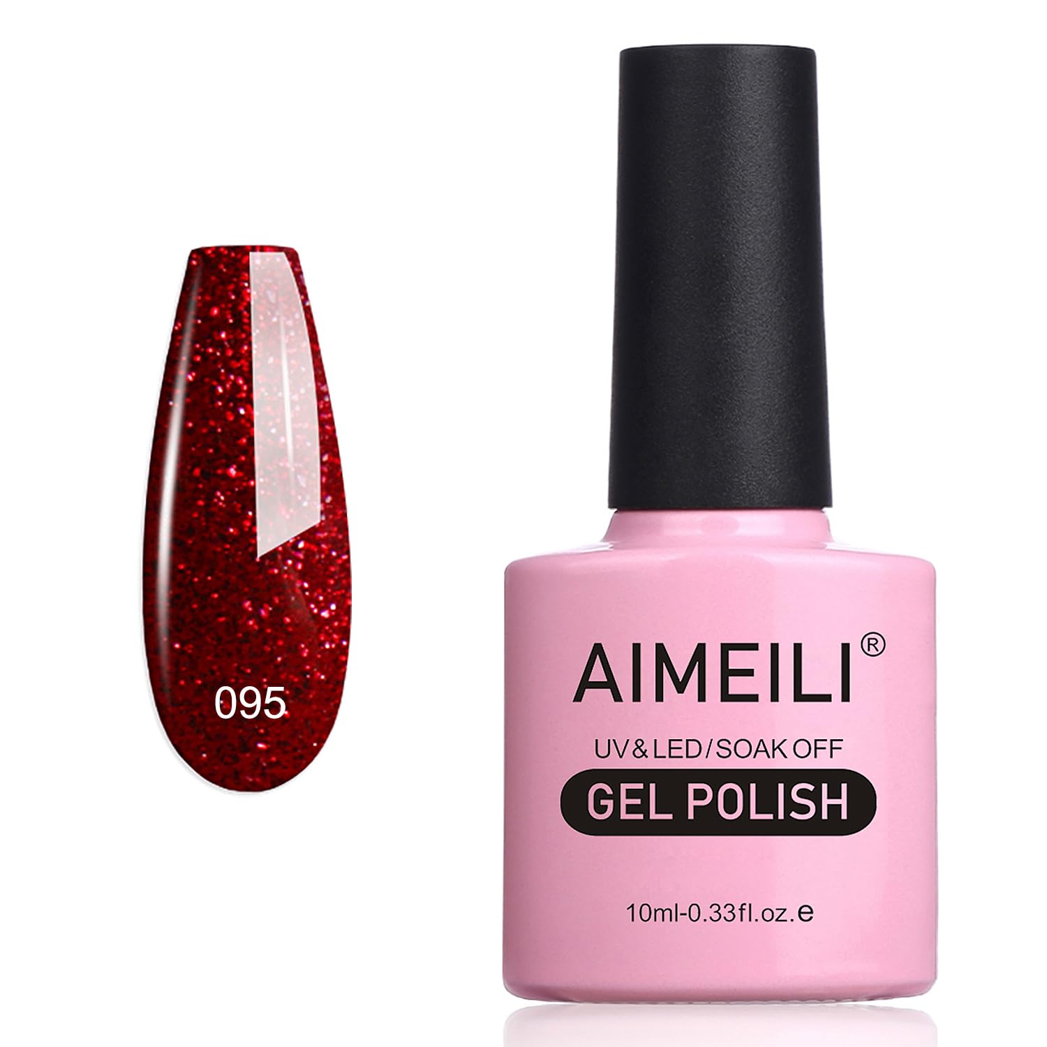 AIMEILI Christmas Red Glitter Gel Nail Polish Shimmer Soak Off UV LED - Heart Break Red (095) 10ml
