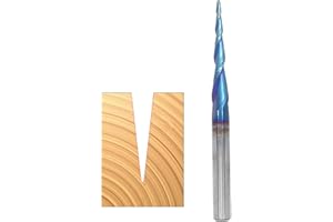 Akylin CNC Tapered Ball Nose Spiral Router Bit,1/16" Tip Diameter (1/32" Radius),1/4" Shank Solid Carbide Endmills with Nano Blue Coating,Up Cut for CNC 2D/3D Milling Engraving Carving