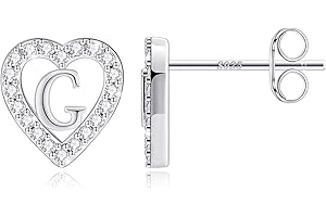 Anoup Heart Initial Stud Earrings - Gifts for Girls, Sterling Silver Post 14K Gold Plated All Over Hypoallergenic | CZ Simulated Diamond Stud Earrings | Birthday Gifts for Girls Kids Toddlers