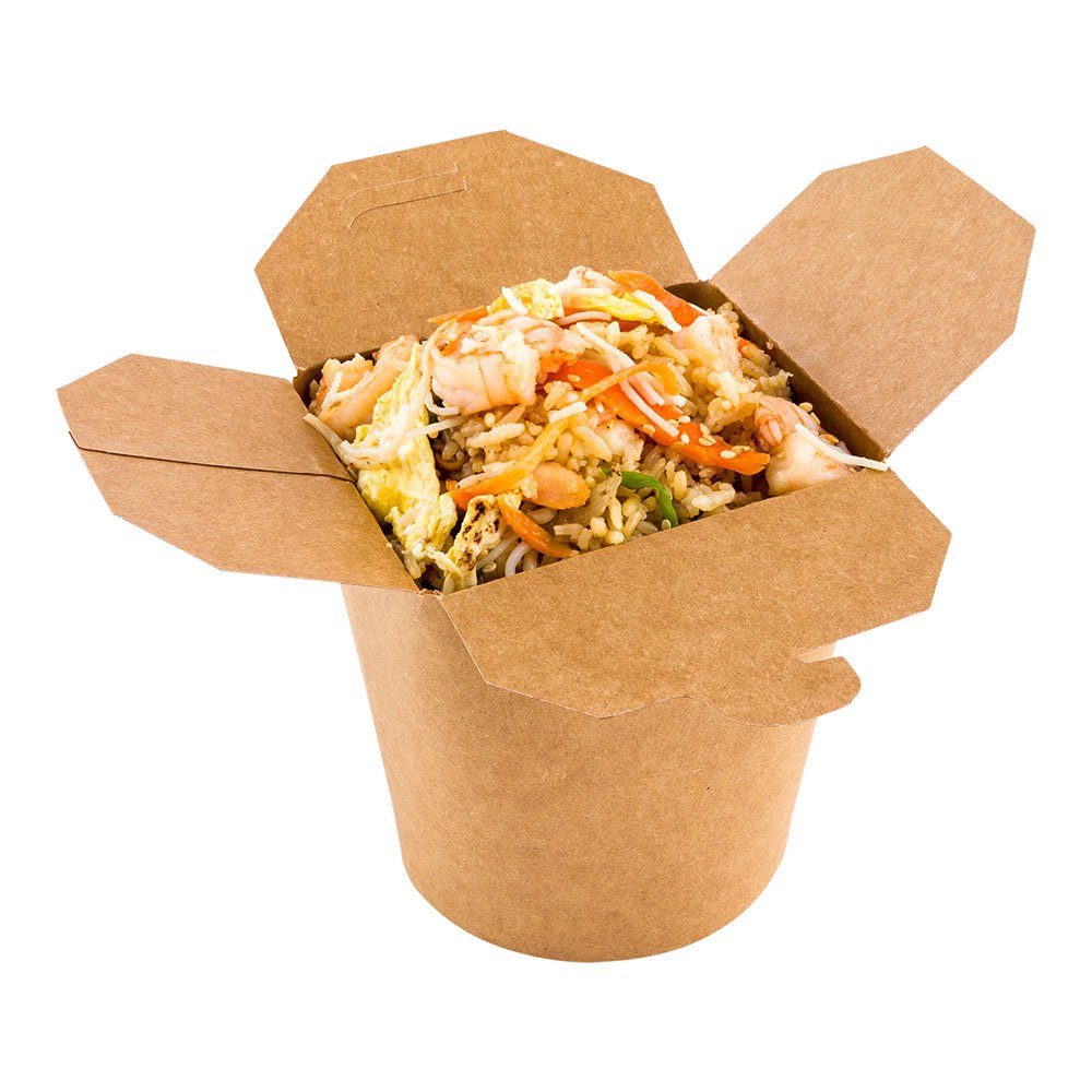 Restaurantware Bio Tek 4 x 3.5 x 4.5 Inch Food Containers 200 Durable Noodle Boxes - Disposable Sustainable Kraft Paper 32-Ounce Takeout Boxes Round For Takeouts And Delivery Or Picnics