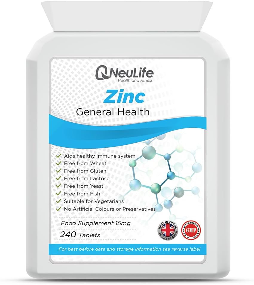Zinc Citrate 15mg Tablets x 240 | 150% NRV/RDA | Support of Immune System, Skin Health, Hair & Nails & Fertility | Suitable for Vegetarian & Vegan | Neulife Health and Fitness Supplements