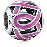 ARTCHARM Pink Ribbon Charm Breast Cancer Awareness Charm Beads Sterling Silver European-style Bead