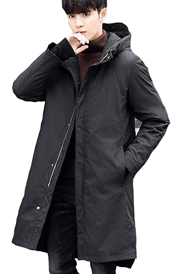 Amazon ケイミ Keimi メンズ ダウンコート ロング コート 厚手 軽量 ダウンジャケット 中綿コート 冬服 中袖コート 暖かい 無地 ビジネスコート ダウン90 フード付き ハンサム 大きいサイズ 黒 コート ジャケット 通販
