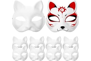Cat Mask, 10pcs White Cat Mask to Paint for Adult Kids - Blank Paper Animal Half Facemasks for DIY Cosplay, Halloween, Christ