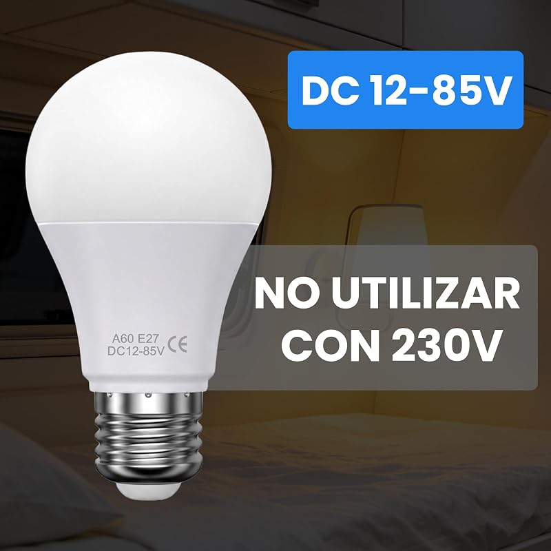 DC 12V Bombilla LED E27 con Remoto, 8W 500LM, 2-Pack — foto 2 de 7