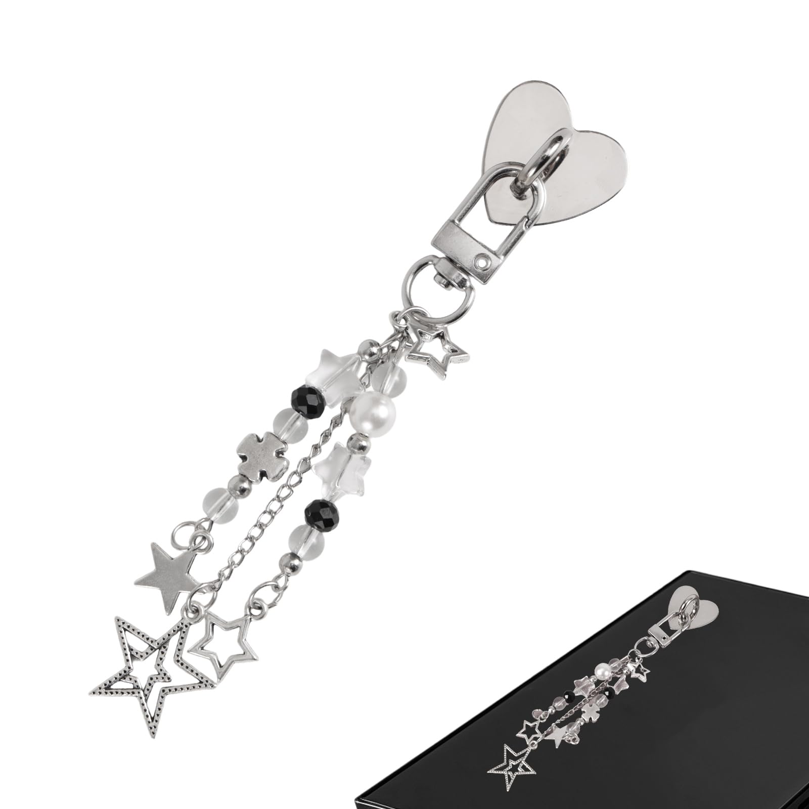 Cute Charm Chain for Kindle, Star Pearl Keychain Strap Charm with Hook Decorative E-Reader Key Chain Decorating Accessories for Kindle Phone Decor Women Gifts