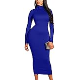 GOBLES Women's Elegant High Neck Long Sleeve Bodycon Midi Party Long Dress
