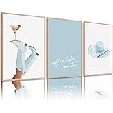 Western Cowgirl Wall Art Light Blue Cowboy Canvas Wall Decor Coastal Cowgirl Boots Poster Preppy Aesthetic Martini Pictures Retro Western Cowboy Prints for Girly Dorm Bedroom 12x16 Inch Unframed 3Pcs