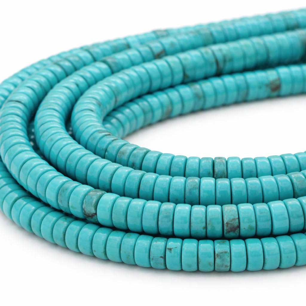 Perlin Turquoise Gemstone Beads Semi-Precious Stone Set Jewellery Beads Rondella Blue Colour Loose Beads 4 x 2 mm 50 Pieces