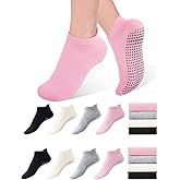 Dersoud 4 Pairs Pilates Socks Grip for Women Non-Slip Grippy Yoga Socks Ankle for Barre, Ballet, Barefoot Training & Hospital Use