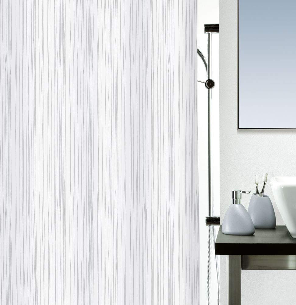 Spirella Raya White Textile Polyester Shower Curtain, 180 x 200 cm, Opaque/White