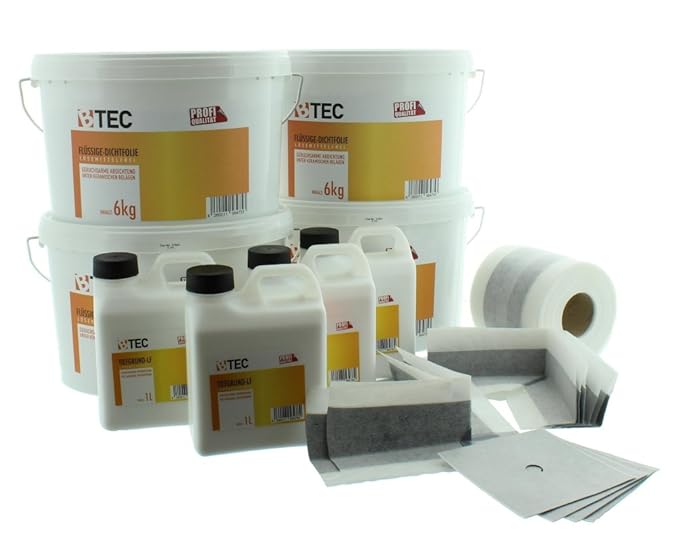 Dicht-Set 7A großes Bad 'Standard' 24kg Flüssige Dichtfolie inklusive Dichtband, Innen-/Außenecken, Manschetten, 4 l Tiefgrun