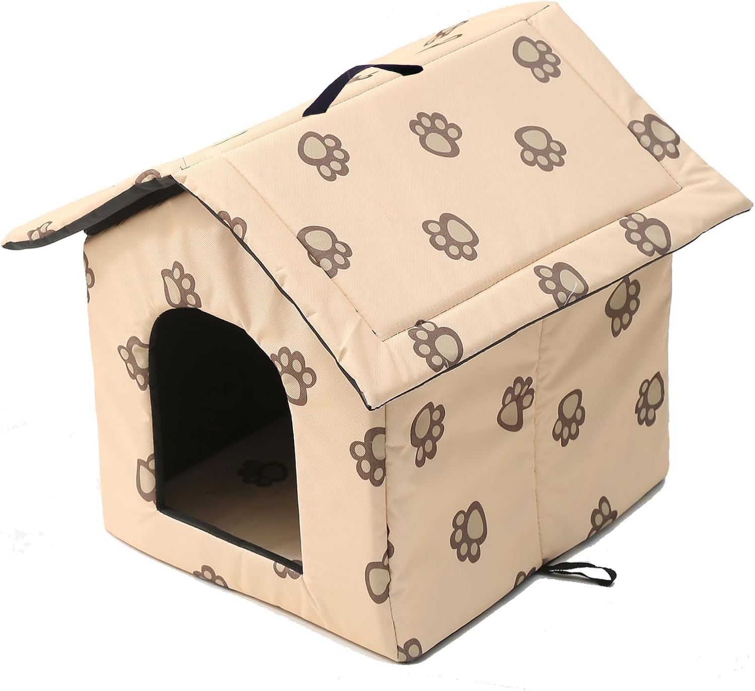 Outdoor cat house, cat cave for outdoor, cat house for outdoor, winterproof, waterproof, puppy house outdoors, with removable transparent curtain (S, beige)