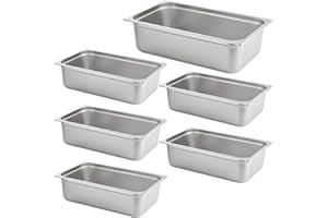 HECMAC 6 Pack Anti-Jam Hotel Pans, Full Size 6 Inch Deep, Commercial Stainless Steel Chafing Steam Table Pan, Catering Storage Metal Food Pan