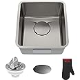 KRAUS Dex 17-Inch Undermount Single Bowl TRU16 Gauge Stainless Steel Kitchen Bar Sink with DrainAssure WaterWay and VersiDrain Assembly in Radiant Pearl Finish, KD1US17B