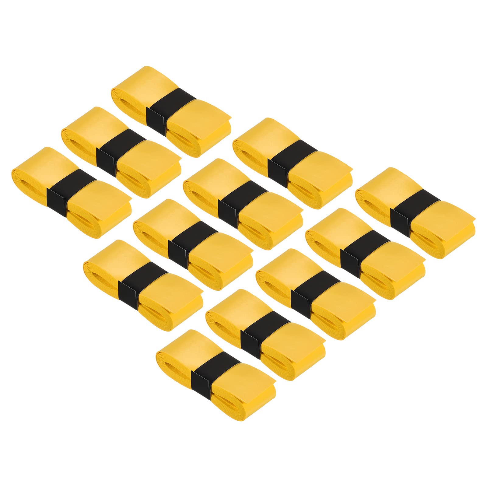 PATIKIL 43.3" Tennis Racket Grip Tape, 12 Pack PU Overgrip Stretchy Non-Slip Absorb Sweat for Badminton Fishing Rod, Yellow
