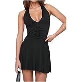 SweatyRocks Women's Halter Backless Summer Sleeveless Bodycon Mini Dress Ruched Club Party Dress