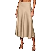 CUPSHE Women's Satin Skirt Flowy A Line Cocktail Party Wedding High Waist Long Midi Skirts Vacation Outfits
