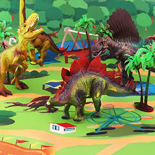 Baztoy Dinosaur Toys Figures Realistic Model Sets Play Mat Trees and Map Educational Boys Gifts Dino World for Kids Dinosaur Party Supply Favors Including T-Rex Tyrannosaurus Triceratops - Thumbnail 4