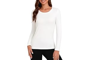 QOMEWA Women's Long Sleeve Thermal Shirts Crew Neck Thermal Undershirt Stretch Fitted Fleece Lined Base Layer Shirt