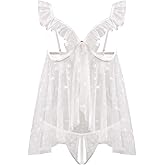 Front Closure Women Lace Babydoll Lingerie V Neck Chemise Nightgown Dress Sheer Mesh Wedding Nightie Nightwear