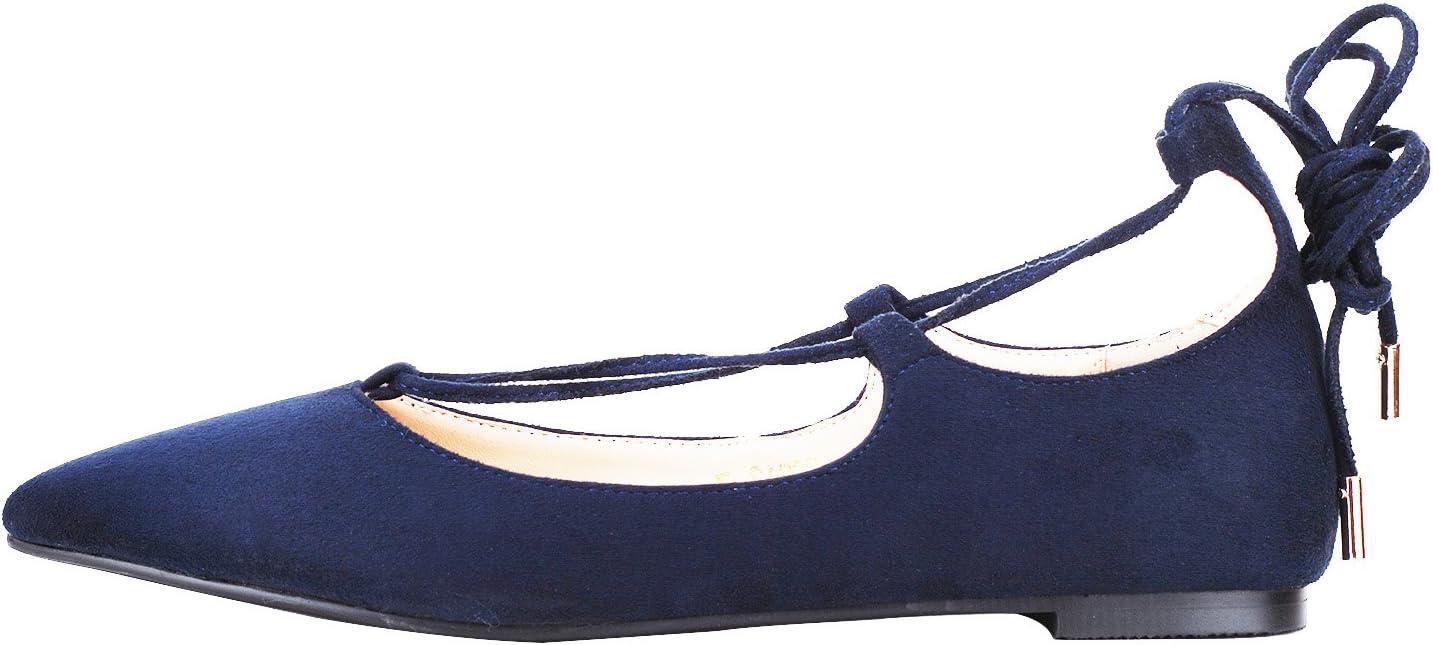 NIUERTE Women's Genuine Leather Pointed Toe Ankle Straps Ballet Flats