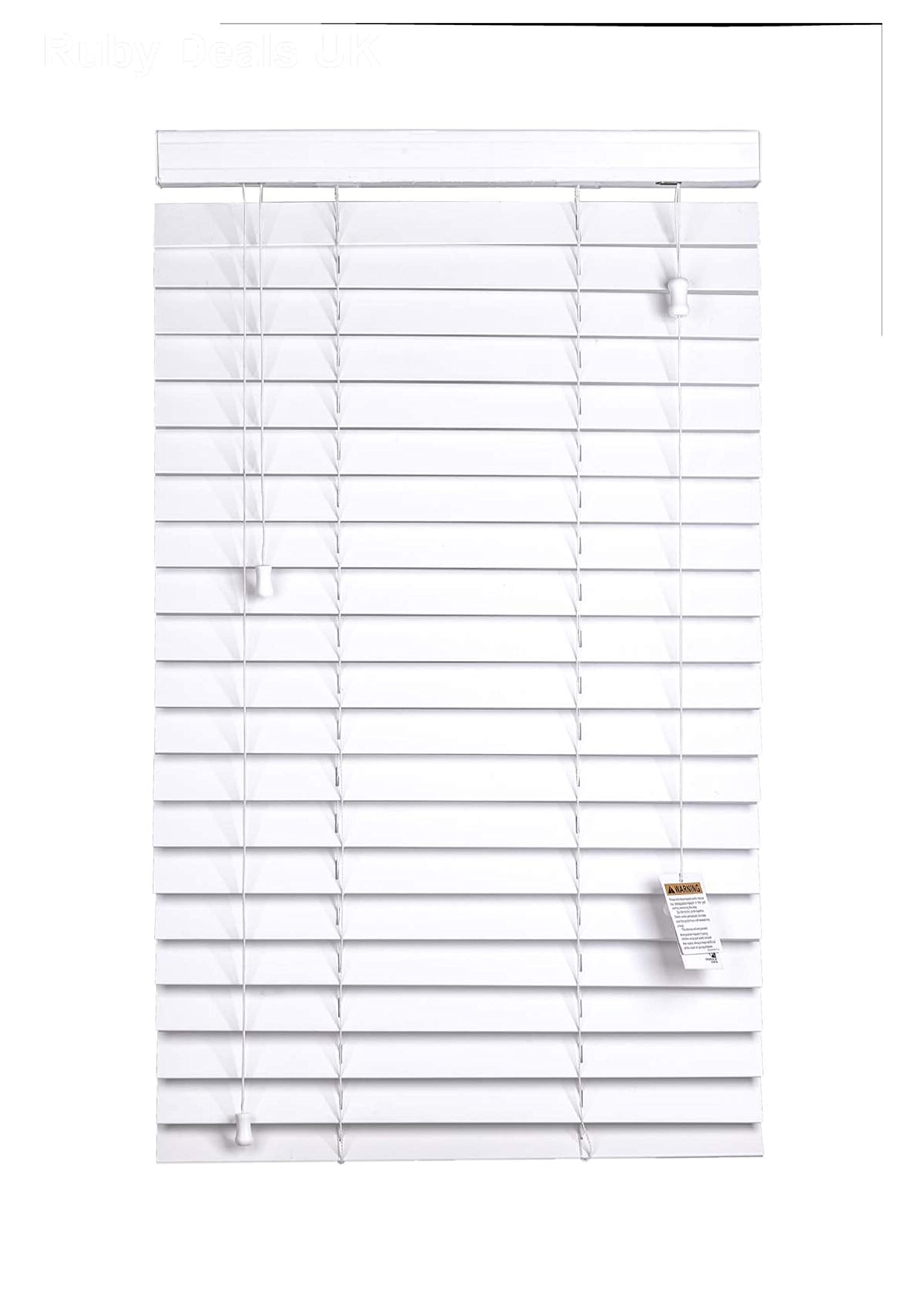 Home In Style 4U Faux Wood Window Venetian Blinds with strings Easy Fit Child Safe - 50mm Slats Trimmable Home Office Window Blinds White, W45cm x L150cm