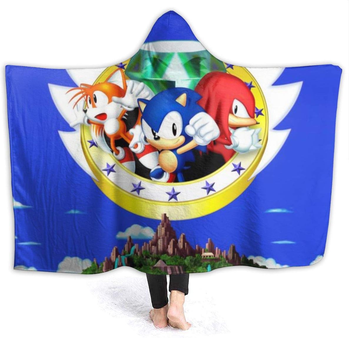Winter Hooded Blankets for Kids Youth, Sonic The Hedgehog 3 & Knuckles Game Poster Wearable Blankets for Wedding, Dorm Room, Park, Lightweight Warm Poncho Cloak Cape