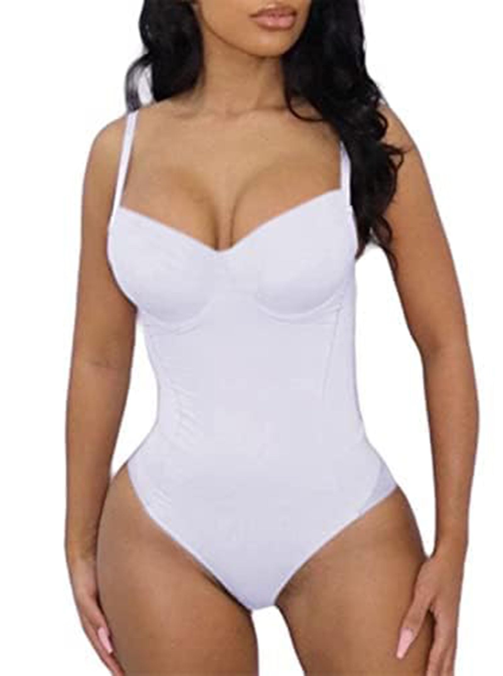 Photo 1 of Hilinker Women's Sexy V Neck Spaghetti Strap Shapewear Bodysuit Camisole Bustier Top White Small