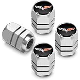 iPick Image for Chevrolet Corvette C6 Logo in Black on Silver Hexagon Shape Aluminum Tire Valve Stem Caps