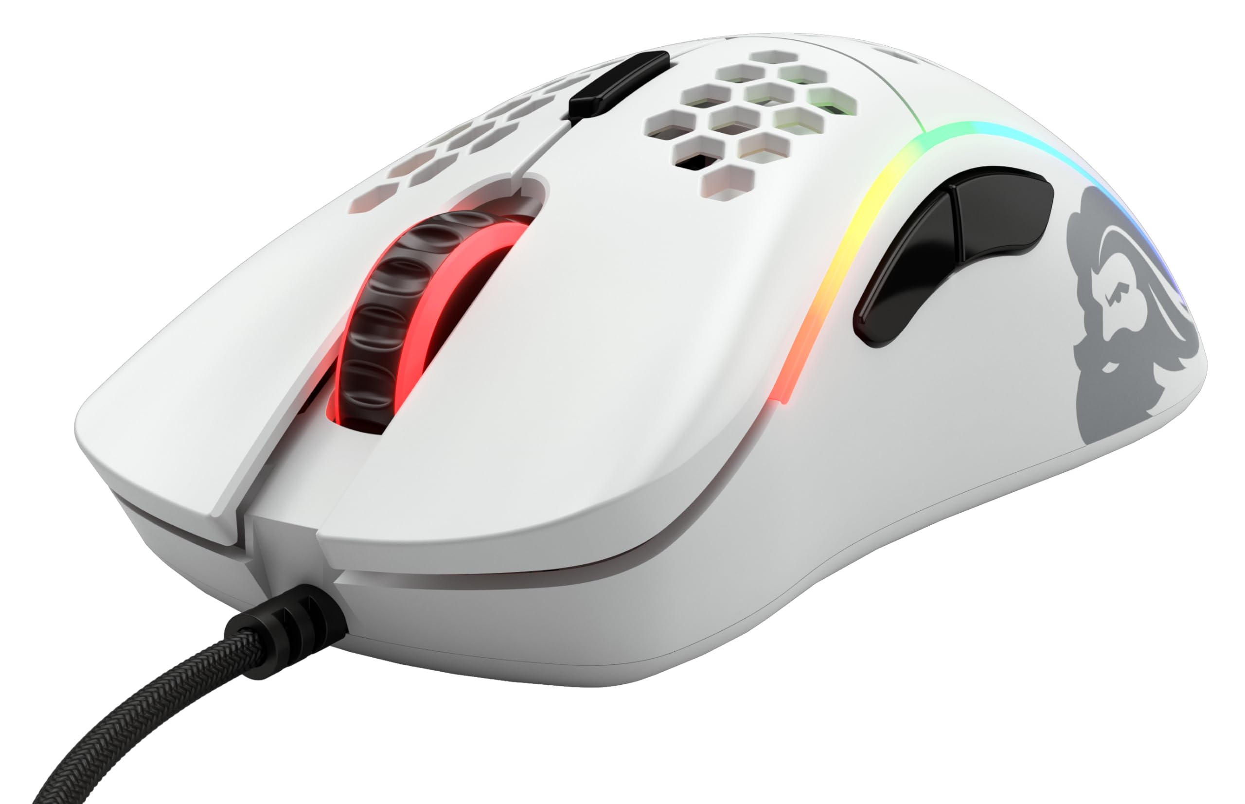 Glorious Model D Wired Gaming Mouse - 68g Superlight Honeycomb Design, RGB, Ergonomic, Pixart 3360 Sensor, Omron Switches, PTFE Feet, 6 Buttons - Matte White