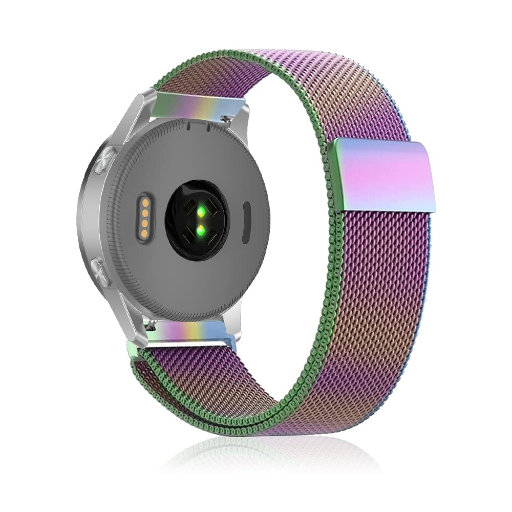 Niboow 22mm Strap Compatible with Garmin Forerunner 255/Vivoactive 4/Venu 2, Men Women Magnet Stainless Steel Mesh Metal Breathable Watch Bands for Garmin Forerunner 255/Vivoactive 4/Venu 2-Iridescent