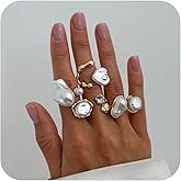 Wonlte Pearl Rings Gold Baroque Pearl Rings Set Chunky Gold Rings for Women Non Tarnish Open Adjustable Pearls Ring Stacking Knuckles Rings Set Boho Prom Costume Statement Jewelry for Women 2026