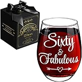 Pokolllee 60th Birthday Gifts for Women Men - Sixty Fabulous Wine Glass Turning 60th Happy Birthday Gift - Funny 60 Fabulous Gift for Mom, Friends, Wife, Coworker, Grandma, Aunt