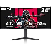 KOORUI 34-inch Ultrawide Curved WQHD 3440×1440 Gaming Monitor, 165Hz 144Hz Curved 1000R- PIP/PBP, 1ms(MPRT) with DisplayHDR 4