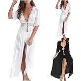 Swimsuit Coverup For Women Fashion Tie Front Sheer Beach Dress Long Flowy Bathing Suit Cover Up Vacation Outfits
