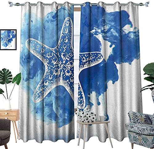 luvoluxhome Window Curtains Sun Blocking Curtains for Living Room/Bedroom Figure On A Watercolor Paintbrush Watercolor Splash Background Marine Design Blu 96.5"X72"