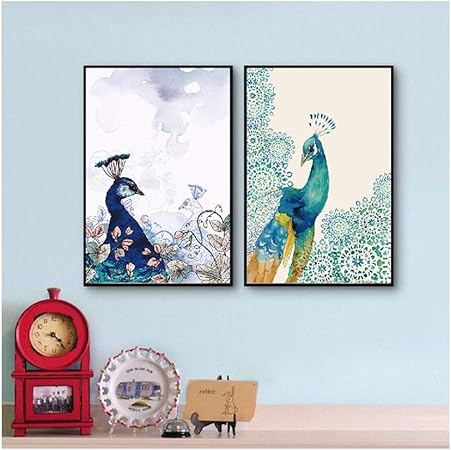 YIYAOFBH Modern Watercolor Peacock Feather Canvas Painting Retro Nordic  Poster Home Decoration Wall Pictures for Living Room 50x70 cm/19.7x27.6in  x2 no frame: Amazon.co.uk: Kitchen & Home