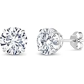 Gem Stone King 10K White Gold White Moissanite Stud Earrings For Women Men (2.40 Cttw, Gemstone Birthstone, Round 7MM)