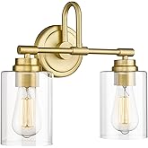 AKEZON Brushed Gold Bathroom Light Fixtures, 2-Light Modern Bathroom Vanity Light Over Mirror with Clear Glass Shade, KW-7306