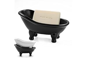 1piece 5.6" Black Ceramic Mini Bathtub Soap Dish Small Planter Makeup Organizer Container Hamster Bathtub (Black)