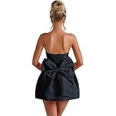 ZGMYC Jacquard Satin Homecoming Dress with Bow Elegant Strapless Mini Dress A Line Short Prom Dresses Party Gown