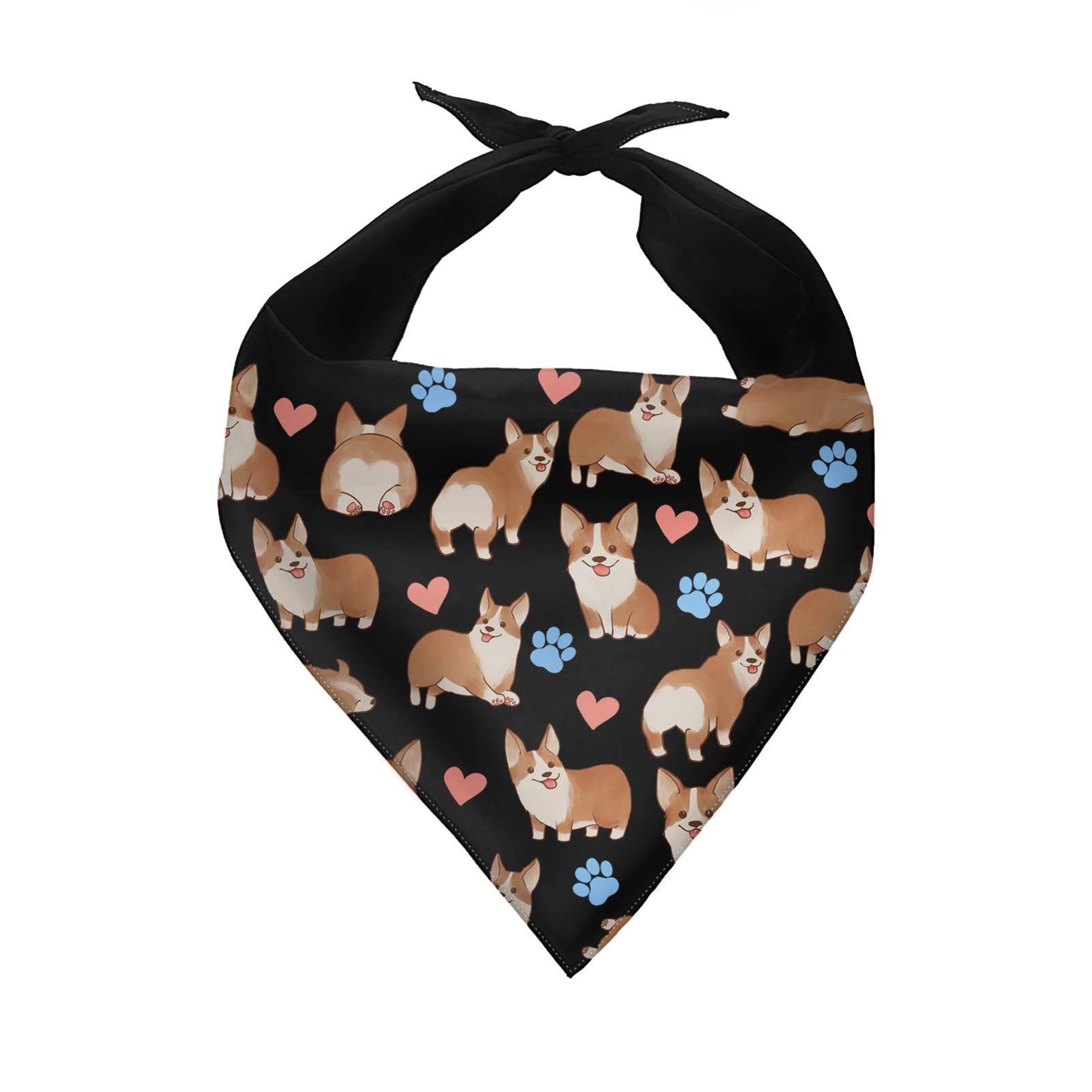 COEQINE Dog Bandanas for Small Dogs Girls,Cute Corgi Pattern Scarves Collapsible for Puppy Bandanas Washable Triangle Handkerchief Costume Accessories,Black