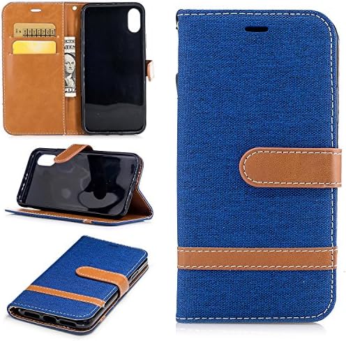 iPhone X Case, Jeans Denim PU Leather Magnetic Closure Flip Folio Wallet Cover Case for Apple iPhone X with Card Slot, Kickstand, Wrist Strap ( Color : Blue )
