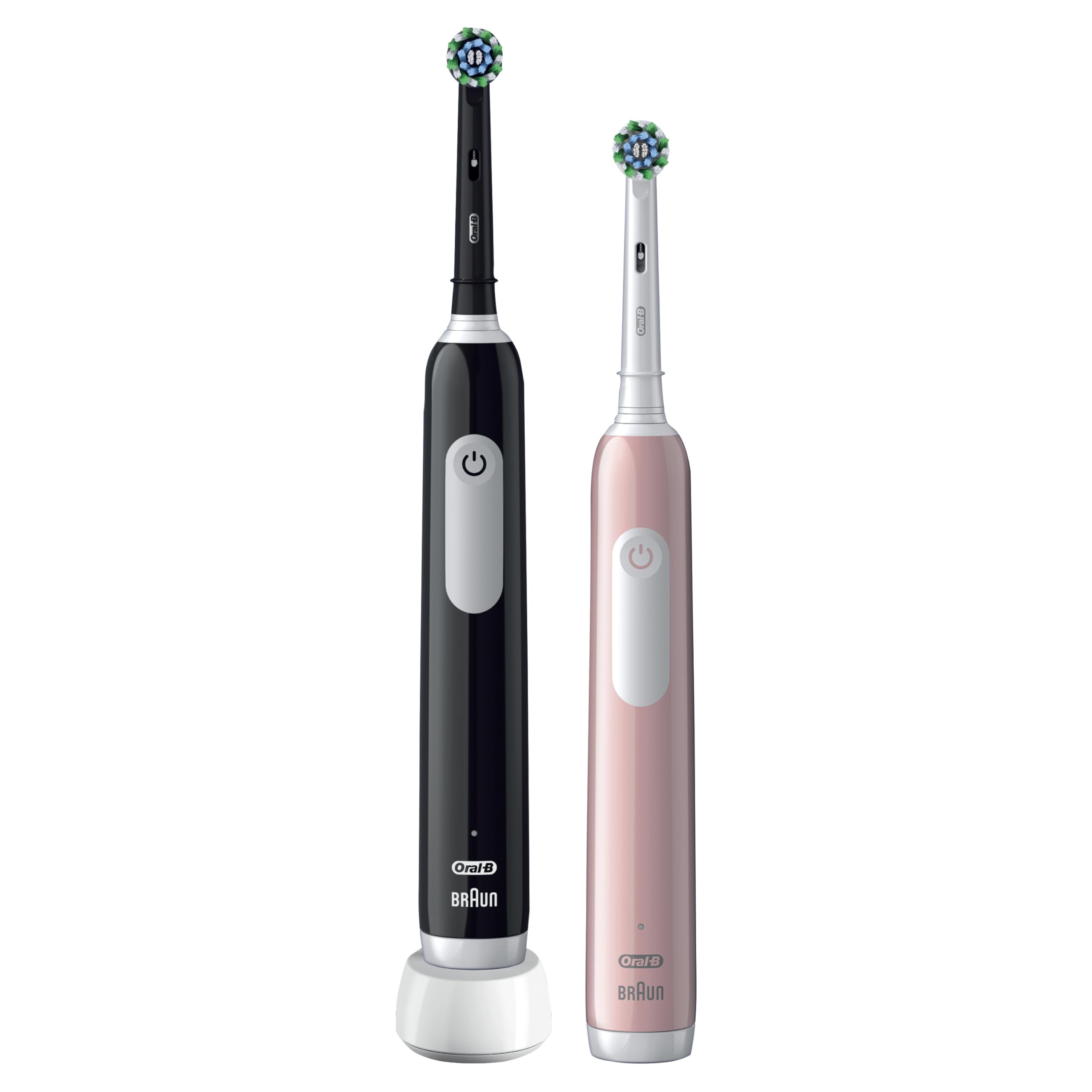 Oral-B Pro 3 2x Electric Toothbrushes For Adults, Gifts For Women / Men, 2 Handles & 2 Cross Action Toothbrush Heads, 3 Modes, Teeth Whitening, 2 Pin Plug, 3900, Black & Pink