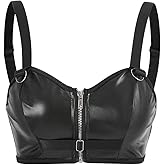 OYOANGLE Women's PU Leather Zip Up Bustier Crop Top Push Up Adjustable Straps Bra Bralettes