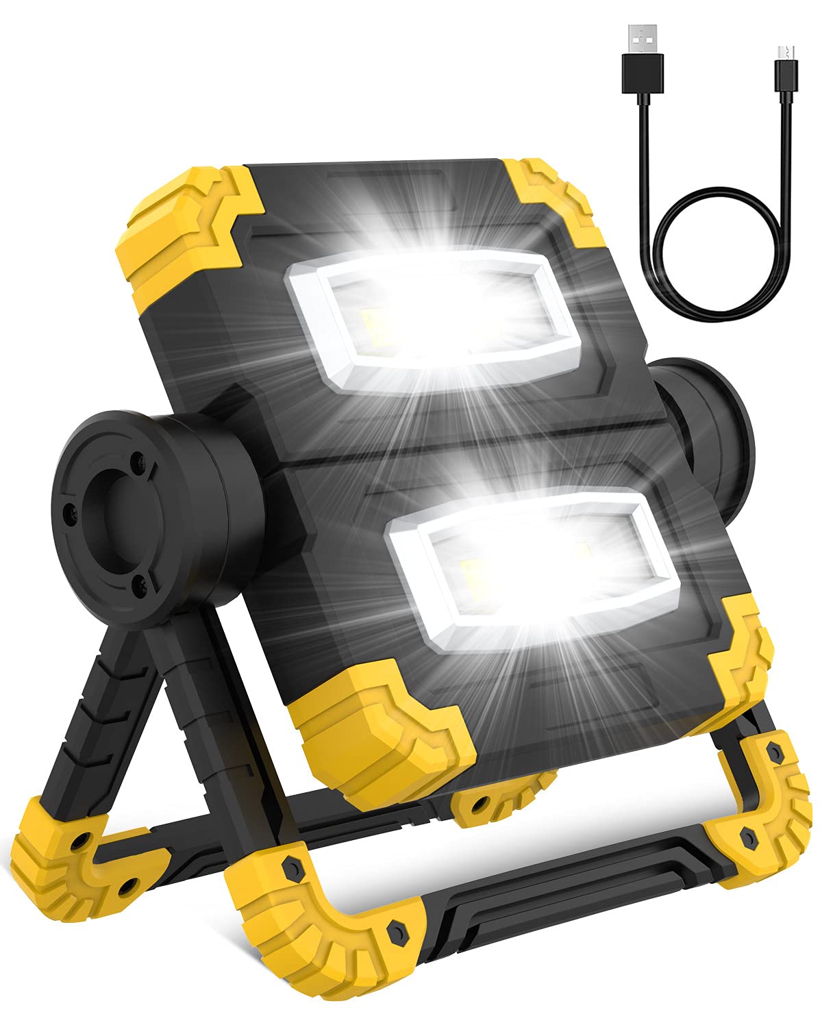 Trongle LED Work Lights, 1400LM 10W COB USB Rechargeable Flood Lights LED Light with Waterproof Nightlight Longer Working Hour Camping Lights for Yard, Emergency, Fishing, Hiking Yellow,JIUJIU-B-C7